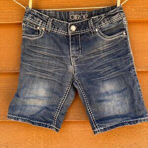 Girls Cherokee Denim Shorts L 10/12 With Rhinestone Back Pockets Adjustable Wais